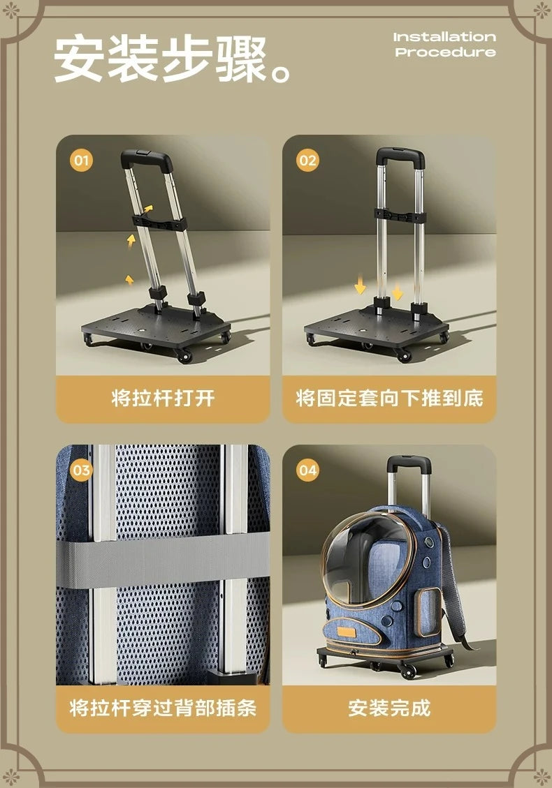 Pet trolley case cat bag going out portable dog going out box large capacity double shoulder pet space capsule cat backpack