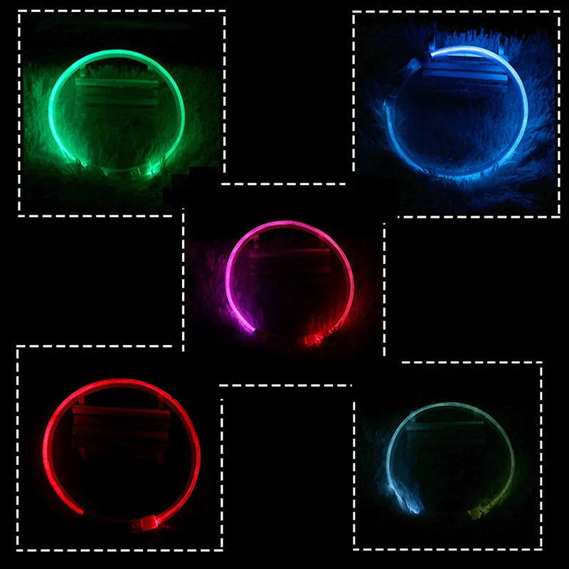 USB Rechargeable Fiber Optic Collar Pet Dog LED Light Collar Luminous Anti-Lost Dog Collar USB Rechargeable Dog Necklace Collar