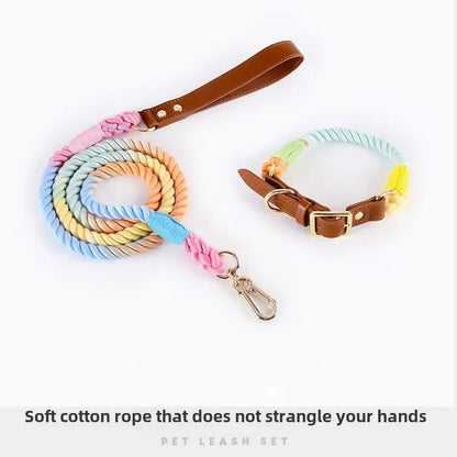 Loudik Woven Cotton Rope Pet Dog Traction Rope Collar Set Dog Rope Medium and Large Dog Pet Supplies Outgoing Puppy Accessories
