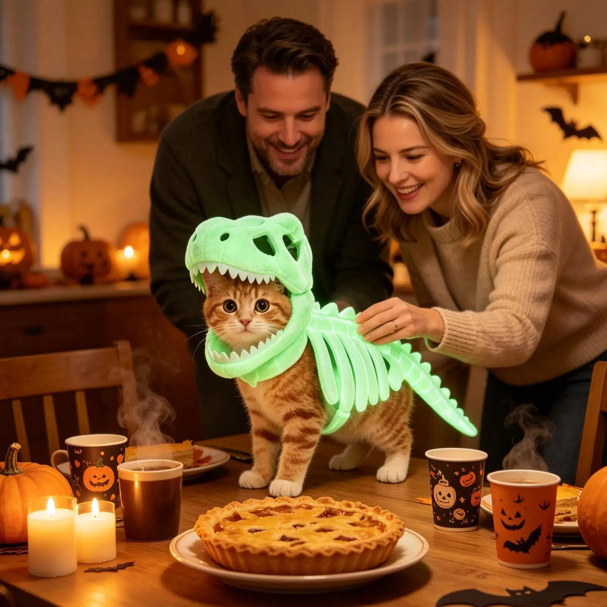 3D Skeleton Pet Dinosaur Costume Realistic Dinosaur Skeleton Costume Wearable Cat/Dog Halloween Costumes Pet Dino Hood Outfits
