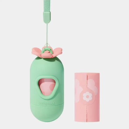 Flower Capsule Dog Poop Bag Dispenser Set Scented Portable Outdoor Walking Pet Waste Bag Holder For Dog Cat Litter Garbage Clean