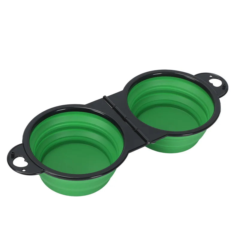 Pet Folding Bowl Convenient One Piece Outdoor Silicone Folding Double Bowl Outdoor Dog Water Feeding Bowl Dog Basin Pet Supplies
