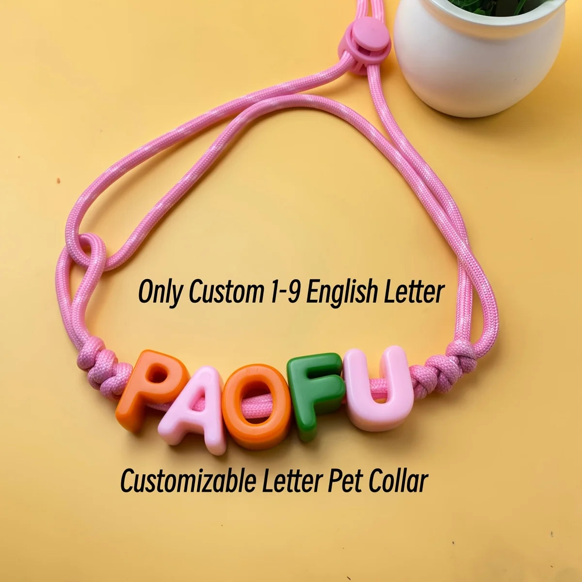Custom Acrylic Letter Pet Collar with Rainbow Name Beads, Adjustable Woven Rope Collar for Cats Dogs