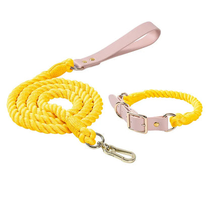 Wholesale Handmade Woven Colorful Pet Dog Leash Set Leather Dog Collar Supplies Cross-Border