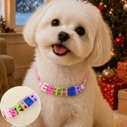 Personalized Pet Name Necklace Adjustable Colorful Letter Bead Collar Custom Puppy Dog Cat ID Jewelry Gift 1-12 Letters