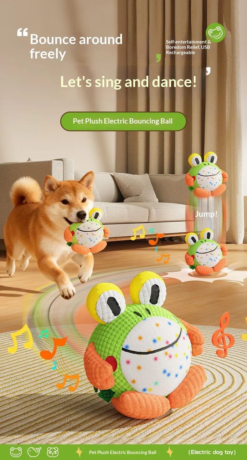 Kawaii Interactive Dog Toy Electric Plush Jumping Ball Squeaky Bite Resistant Self Entertaining Boredom Relief For Cute Dogs