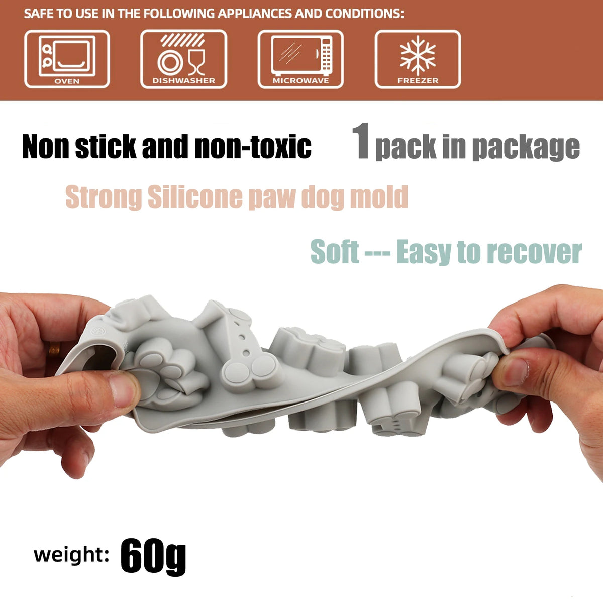 1Pcs Silicone Mold for Dog Biscuits Pink/Blue/Gray Dog Bone Paw Cookie Mold for Dog Treats Ice Cubes Chocolate And Cake Candy