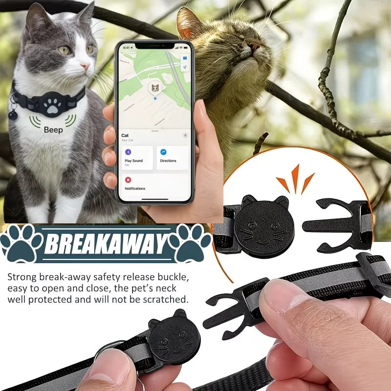 Smart Pet Tracker Tag with Collar Holder Waterproof GPS Cat Dog Finder Compatible with Apple Find My No Fee for iOS