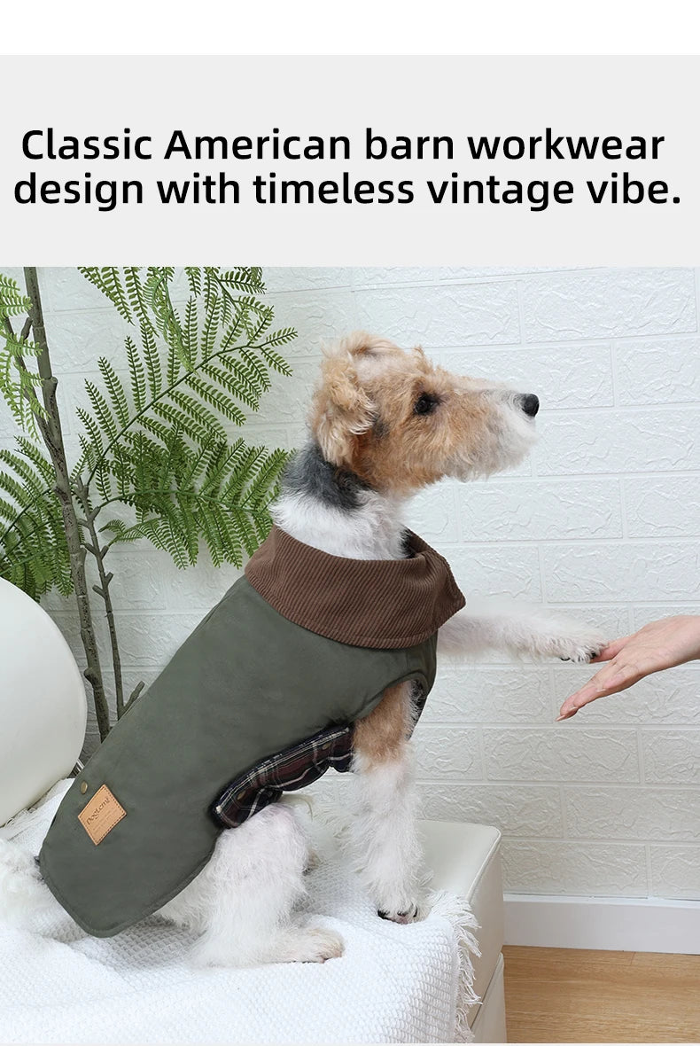 Dog Trench Coat with Plaid Inner Autumn Winter Windproof Dog Jacket for All Breeds Waterproof Soft Shell Windbreaker for Dogs