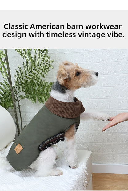 Dog Trench Coat with Plaid Inner Autumn Winter Windproof Dog Jacket for All Breeds Waterproof Soft Shell Windbreaker for Dogs