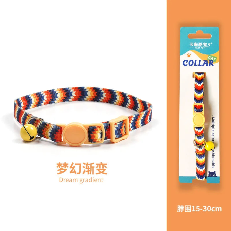 Cat Collar, Kitten Woven Necklace, Neck Collar with Bell, Anti-Choking, Adjustable, Comfortable, Safety Buckle, Pet Accessory