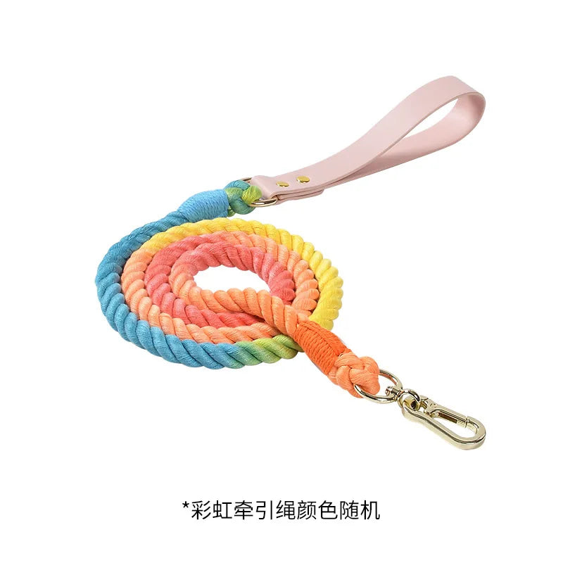 Wholesale Handmade Woven Colorful Pet Dog Leash Set Leather Dog Collar Supplies Cross-Border
