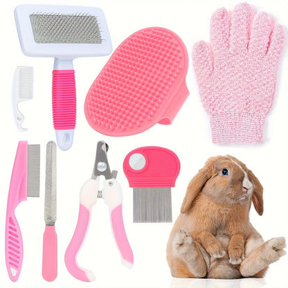 8Pcs Combo Set Cat Brush Beauty Kit with Pet Nail Clippers and Files Pet Self-Cleaning Kit Flea Comb Pet Shampoo Bath Brush Pet