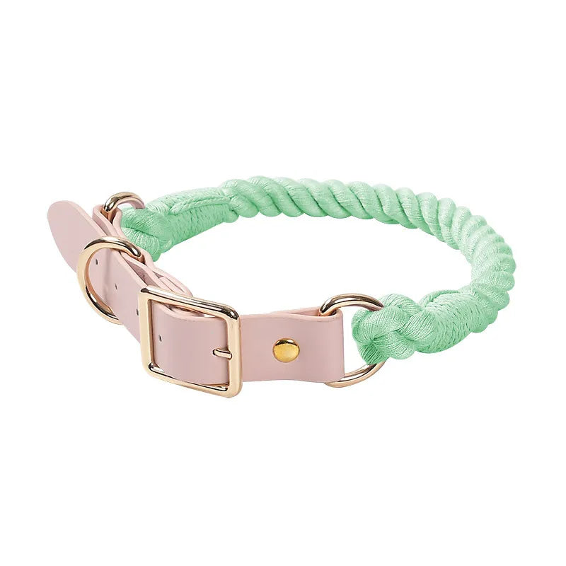 Wholesale Handmade Woven Colorful Pet Dog Leash Set Leather Dog Collar Supplies Cross-Border