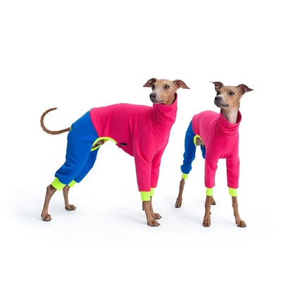 Warm Dog Clothes, High Neck Fleece Jumpsuit for Greyhound Whippet Dogs, Four-Legged Stretchy Pet Pajamas, Soft Full Body Clothes