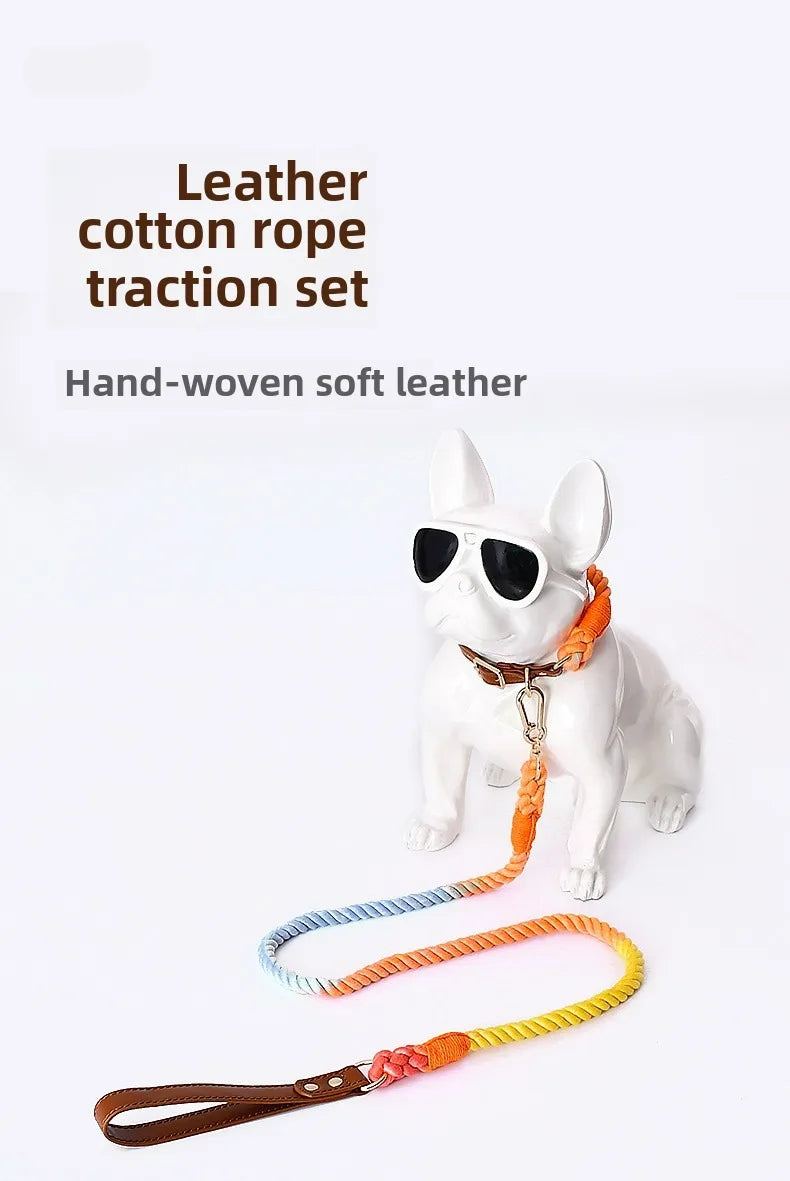 Loudik Woven Cotton Rope Pet Dog Traction Rope Collar Set Dog Rope Medium and Large Dog Pet Supplies Outgoing Puppy Accessories