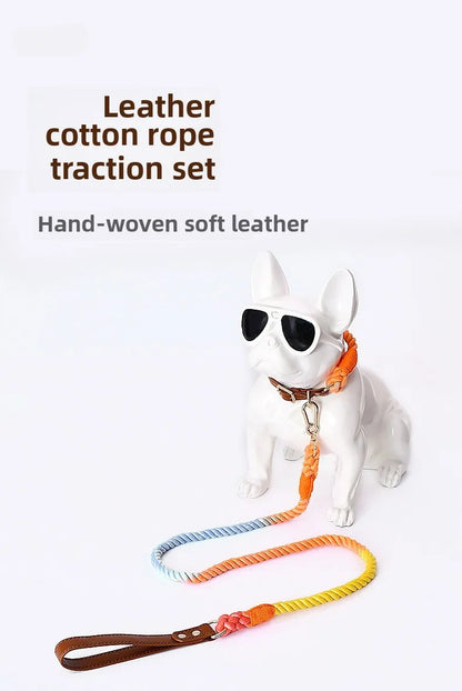 Loudik Woven Cotton Rope Pet Dog Traction Rope Collar Set Dog Rope Medium and Large Dog Pet Supplies Outgoing Puppy Accessories