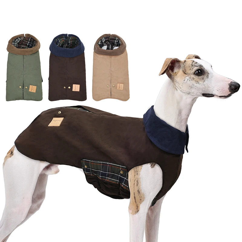Dog Trench Coat with Plaid Inner Autumn Winter Windproof Dog Jacket for All Breeds Waterproof Soft Shell Windbreaker for Dogs