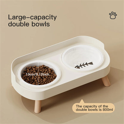 Pet Cat Double Bowl Feeder, Adjustable Height Cat and Dog Water Dispenser, Elevate Feeding Kitten Supplies