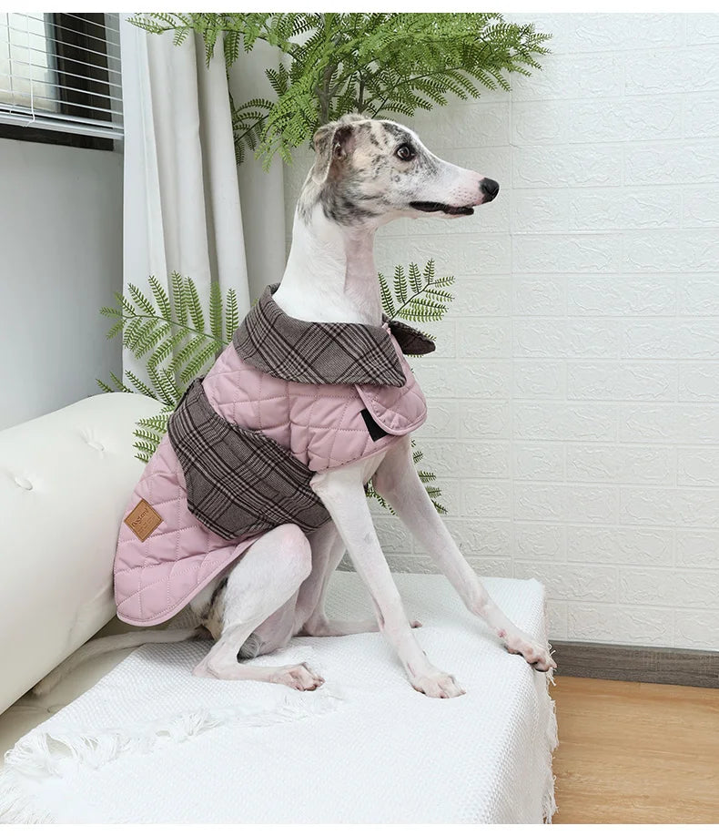 Autumn Winter Luxury Dog Clothes Warm Vintage Plaid Dog Coat Windproof Quilted Puppy Jacket for Small Large Dogs Pet Windbreaker