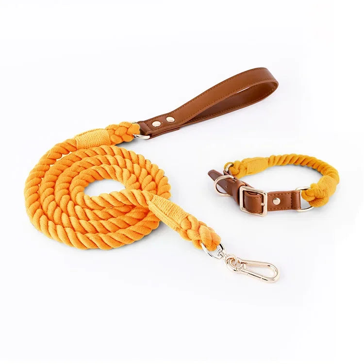 Loudik Woven Cotton Rope Pet Dog Traction Rope Collar Set Dog Rope Medium and Large Dog Pet Supplies Outgoing Puppy Accessories