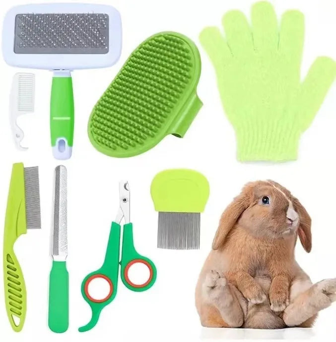 8Pcs Combo Set Cat Brush Beauty Kit with Pet Nail Clippers and Files Pet Self-Cleaning Kit Flea Comb Pet Shampoo Bath Brush Pet