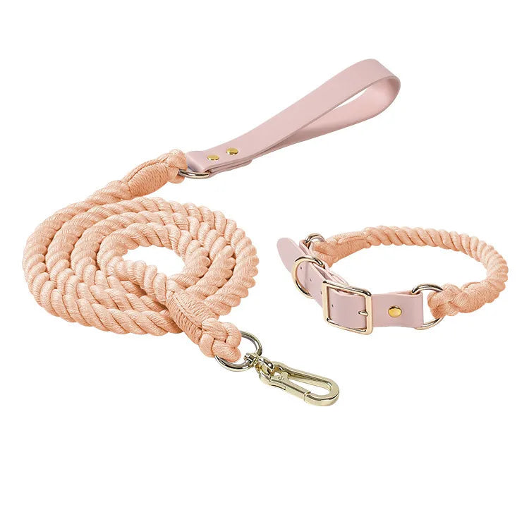 Wholesale Handmade Woven Colorful Pet Dog Leash Set Leather Dog Collar Supplies Cross-Border