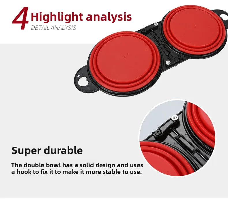 Pet Folding Bowl Convenient One Piece Outdoor Silicone Folding Double Bowl Outdoor Dog Water Feeding Bowl Dog Basin Pet Supplies