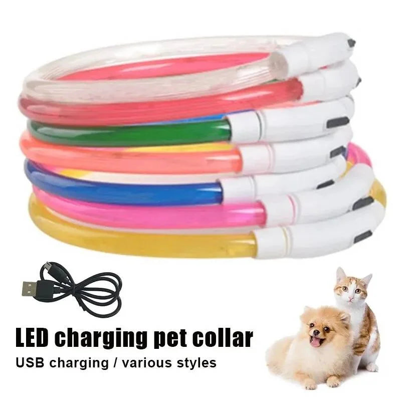 USB Rechargeable Fiber Optic Collar Pet Dog LED Light Collar Luminous Anti-Lost Dog Collar USB Rechargeable Dog Necklace Collar