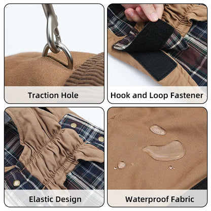 Dog Trench Coat with Plaid Inner Autumn Winter Windproof Dog Jacket for All Breeds Waterproof Soft Shell Windbreaker for Dogs