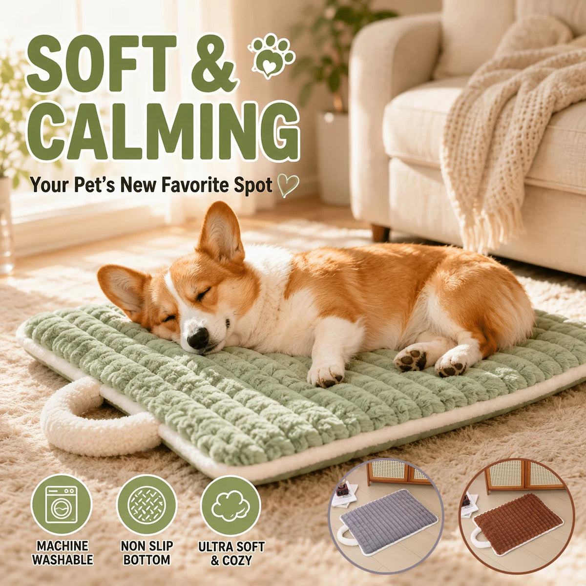 Pet Sleeping Mat Dog Bed Cat Litter Puppy Bed with Carry Handle Dog Sofa Lovely Mattress Cushion for Small Large Dog Blanket