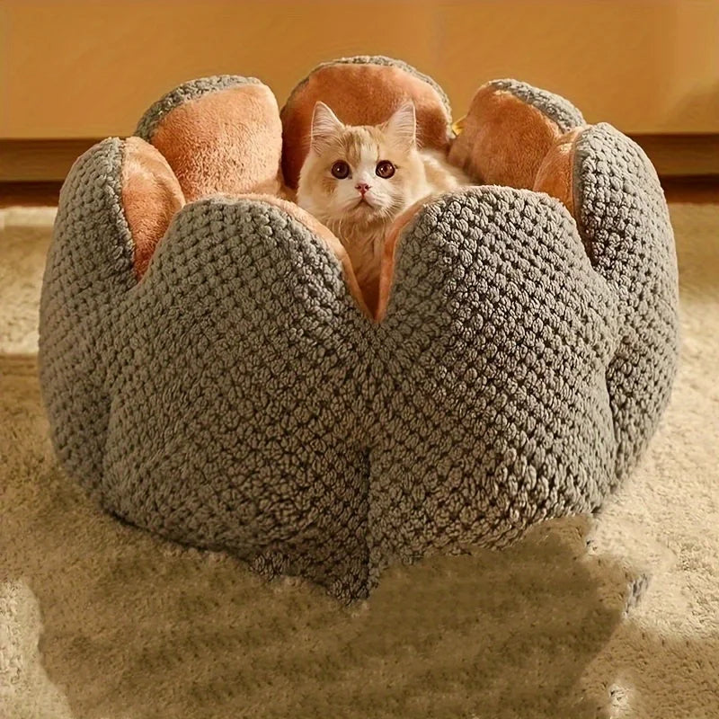 Petal Shaped Pet Bed, Plush Round Dog & Cat Cushion Mat with Knitted Texture, Ultra Soft Warm Nest for Kittens Puppies in Winter