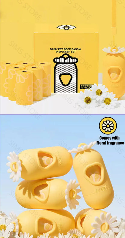 Flower Capsule Dog Poop Bag Dispenser Set Scented Portable Outdoor Walking Pet Waste Bag Holder For Dog Cat Litter Garbage Clean