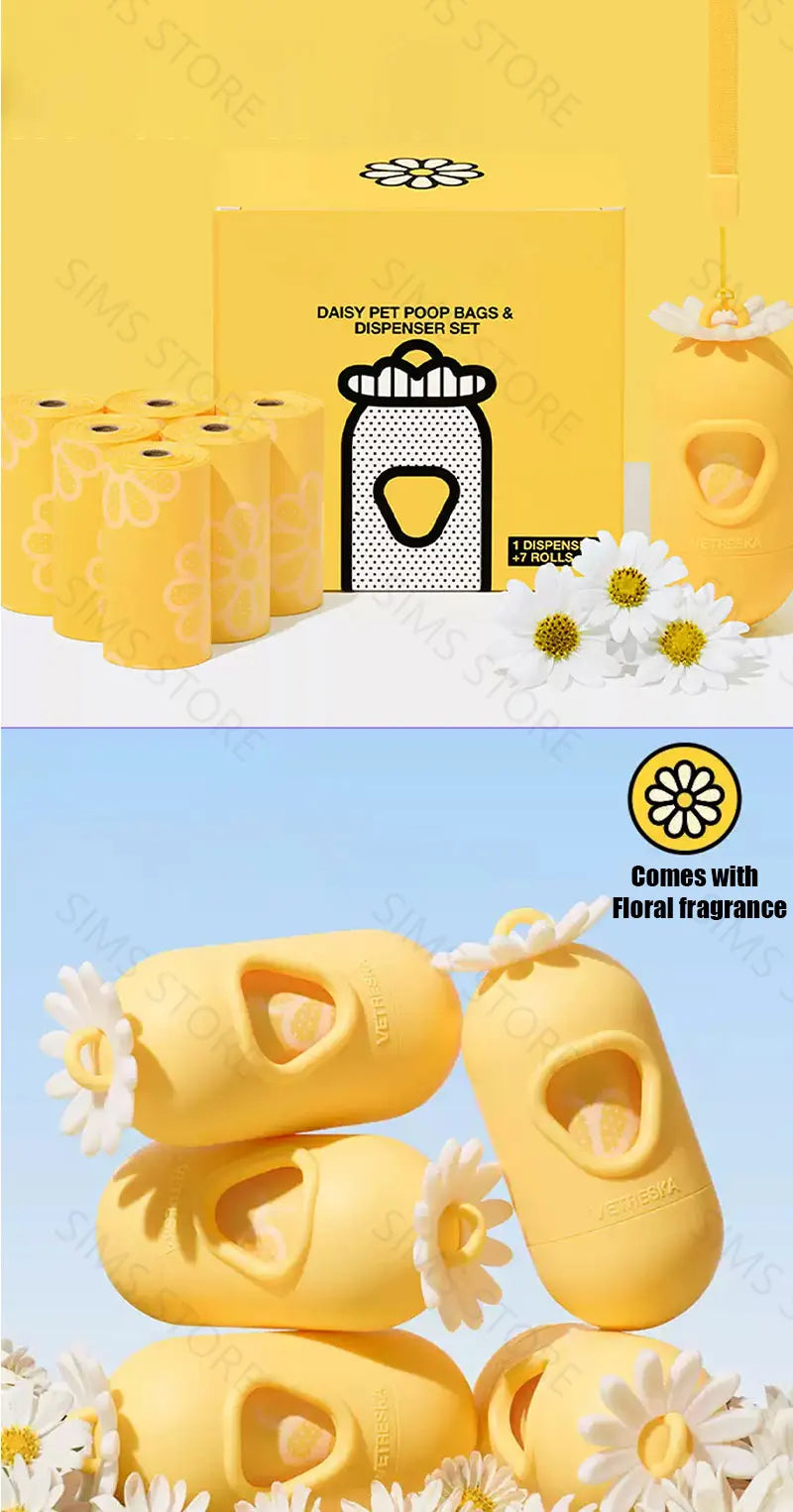 Flower Capsule Dog Poop Bag Dispenser Set Scented Portable Outdoor Walking Pet Waste Bag Holder For Dog Cat Litter Garbage Clean