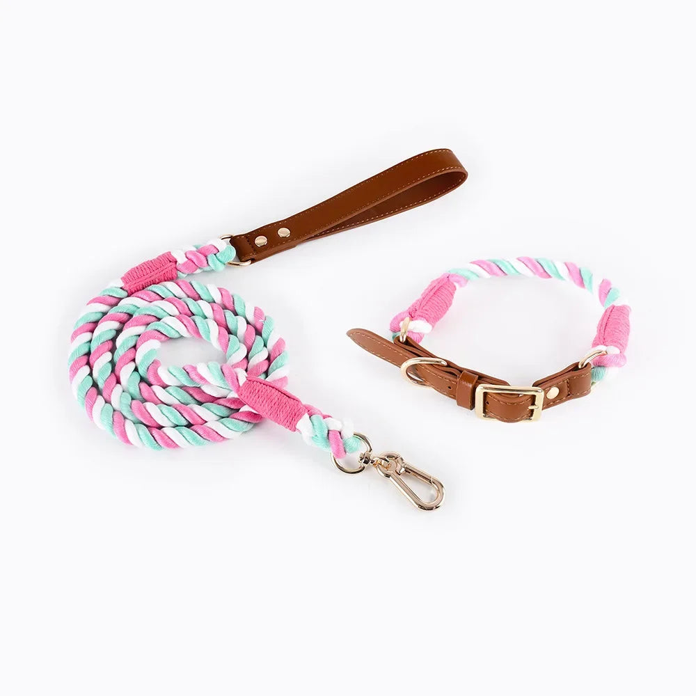 Loudik Woven Cotton Rope Pet Dog Traction Rope Collar Set Dog Rope Medium and Large Dog Pet Supplies Outgoing Puppy Accessories