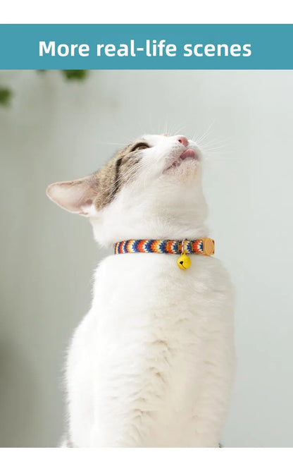 Cat Collar, Kitten Woven Necklace, Neck Collar with Bell, Anti-Choking, Adjustable, Comfortable, Safety Buckle, Pet Accessory