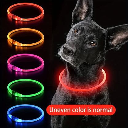 USB Rechargeable Fiber Optic Collar Pet Dog LED Light Collar Luminous Anti-Lost Dog Collar USB Rechargeable Dog Necklace Collar
