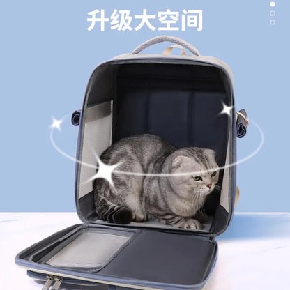 Cat bag, double shoulder, universal in all seasons, anti-stress portable breathable pet bag, portable when going out in summer