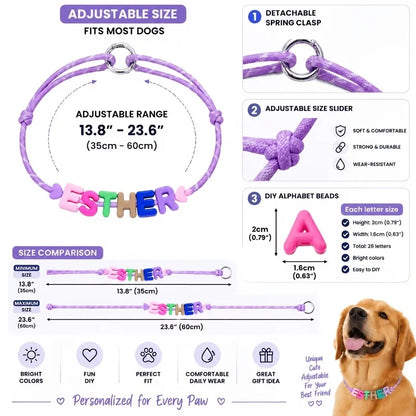 Personalized Pet Name Necklace Adjustable Colorful Letter Bead Collar Custom Puppy Dog Cat ID Jewelry Gift 1-12 Letters
