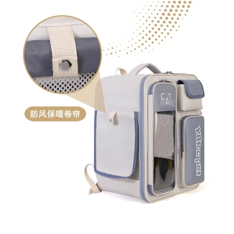 Cat bag, double shoulder, universal in all seasons, anti-stress portable breathable pet bag, portable when going out in summer