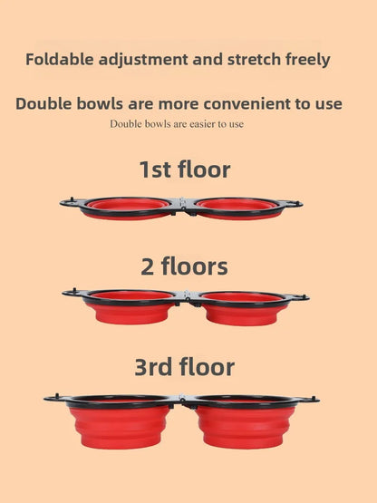 Pet Folding Bowl Convenient One Piece Outdoor Silicone Folding Double Bowl Outdoor Dog Water Feeding Bowl Dog Basin Pet Supplies