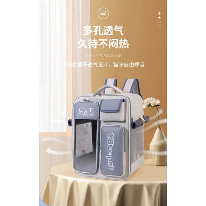 Cat bag, double shoulder, universal in all seasons, anti-stress portable breathable pet bag, portable when going out in summer
