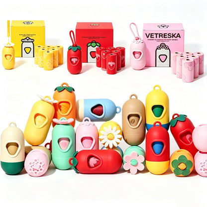 Flower Capsule Dog Poop Bag Dispenser Set Scented Portable Outdoor Walking Pet Waste Bag Holder For Dog Cat Litter Garbage Clean