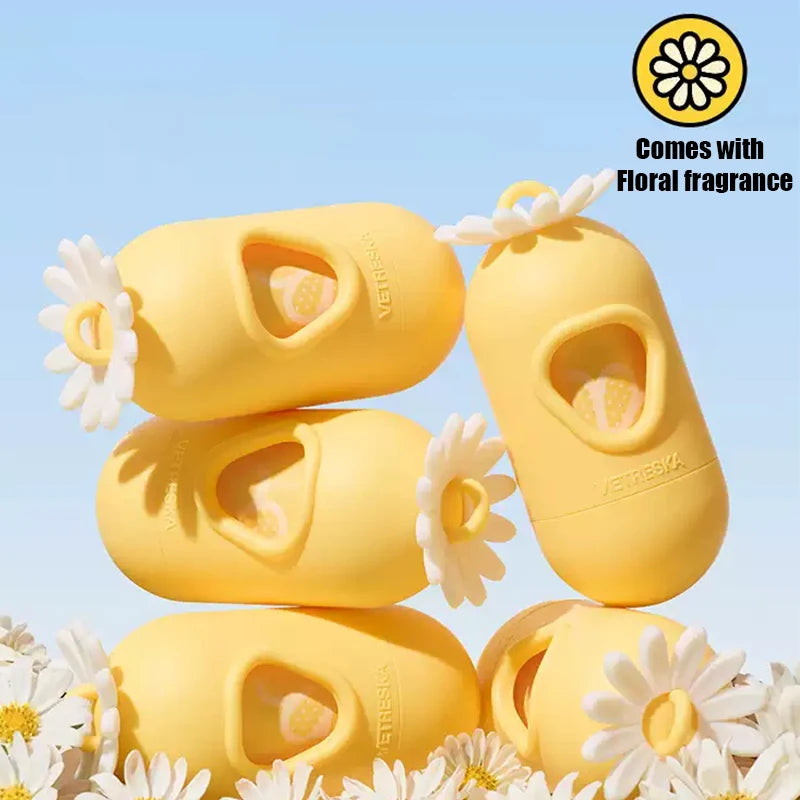 Flower Capsule Dog Poop Bag Dispenser Set Scented Portable Outdoor Walking Pet Waste Bag Holder For Dog Cat Litter Garbage Clean
