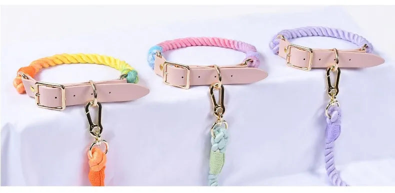 Wholesale Handmade Woven Colorful Pet Dog Leash Set Leather Dog Collar Supplies Cross-Border