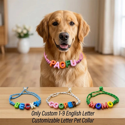 Custom Acrylic Letter Pet Collar with Rainbow Name Beads, Adjustable Woven Rope Collar for Cats Dogs