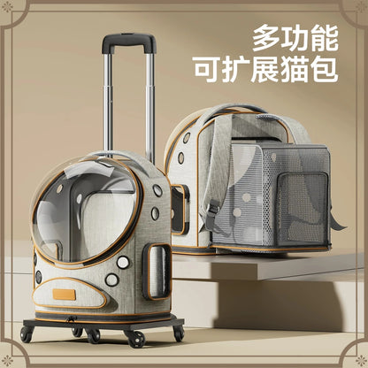 Pet trolley case cat bag going out portable dog going out box large capacity double shoulder pet space capsule cat backpack
