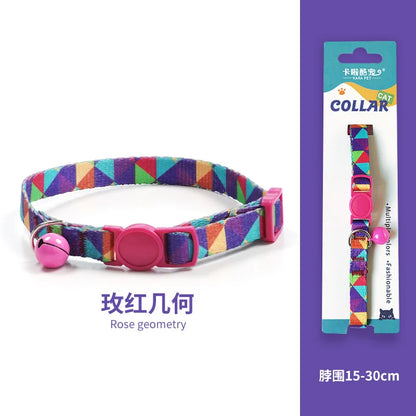 Cat Collar, Kitten Woven Necklace, Neck Collar with Bell, Anti-Choking, Adjustable, Comfortable, Safety Buckle, Pet Accessory