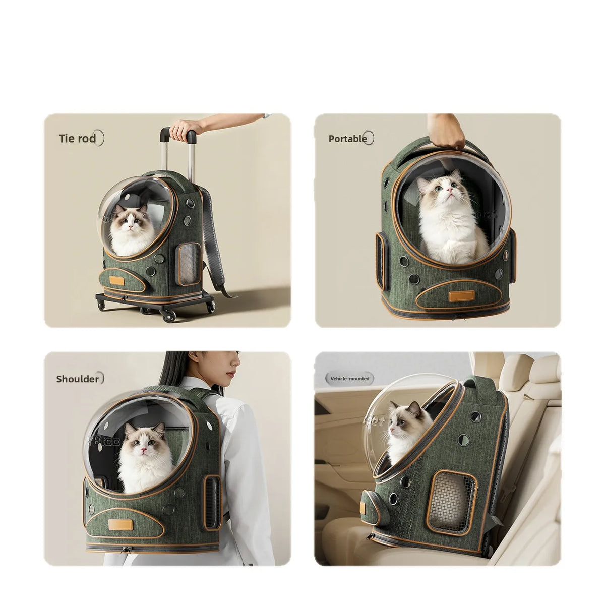 Large Pet Trolley Suitcase for Cats Dogs, Space Capsule Backpack for Outdoor Travel, Pet Accessory
