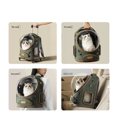 Large Pet Trolley Suitcase for Cats Dogs, Space Capsule Backpack for Outdoor Travel, Pet Accessory